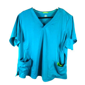 H H Works Women's Scrub Top Size 3 X Blue Green By Healing Hands No Iron